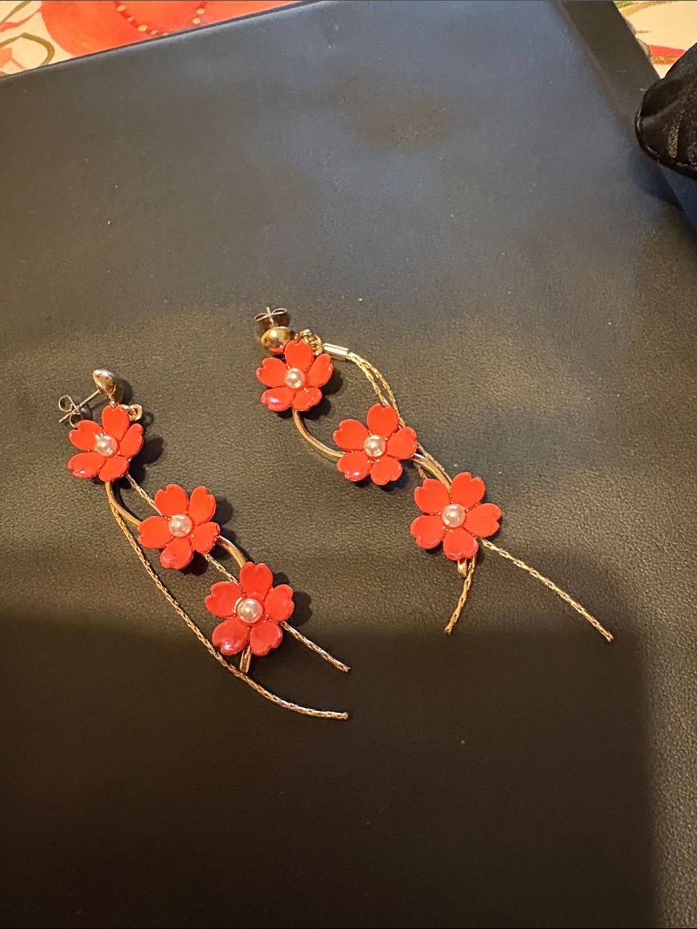 Gold-Tone Tangerine Floral Drop Earrings - Women Jewelry